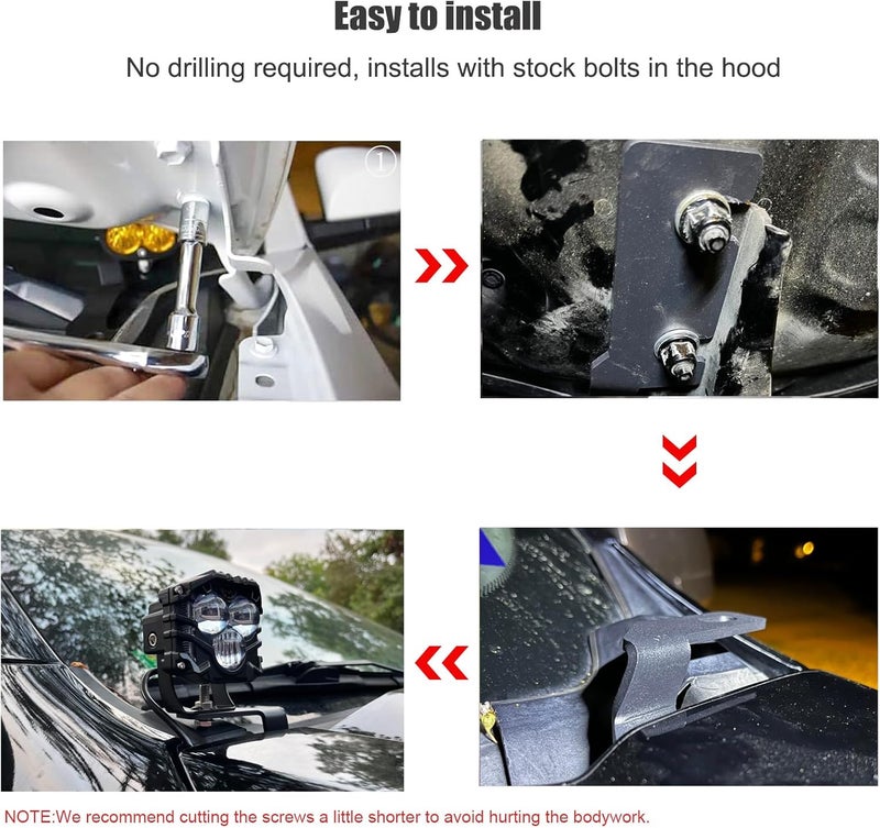 DarSeity Low Profile Mount Hood Hinges Ditch Light Brackets for Ford Ranger 2019-2023, for Auxiliary Off-Road Lighting - Image 5